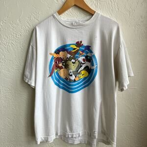 Vintage White Tee Looney Tunes Graphic Front Back ACME Men’s XL
